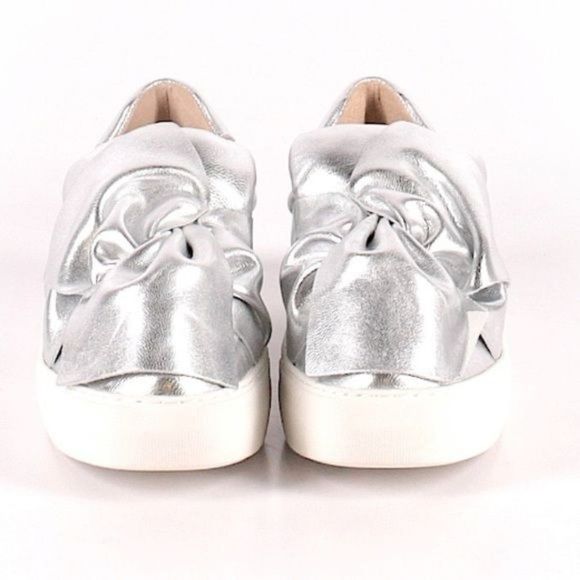 J Slides Silver Metallic Bow Slip On Shoes - Picture 1 of 8
